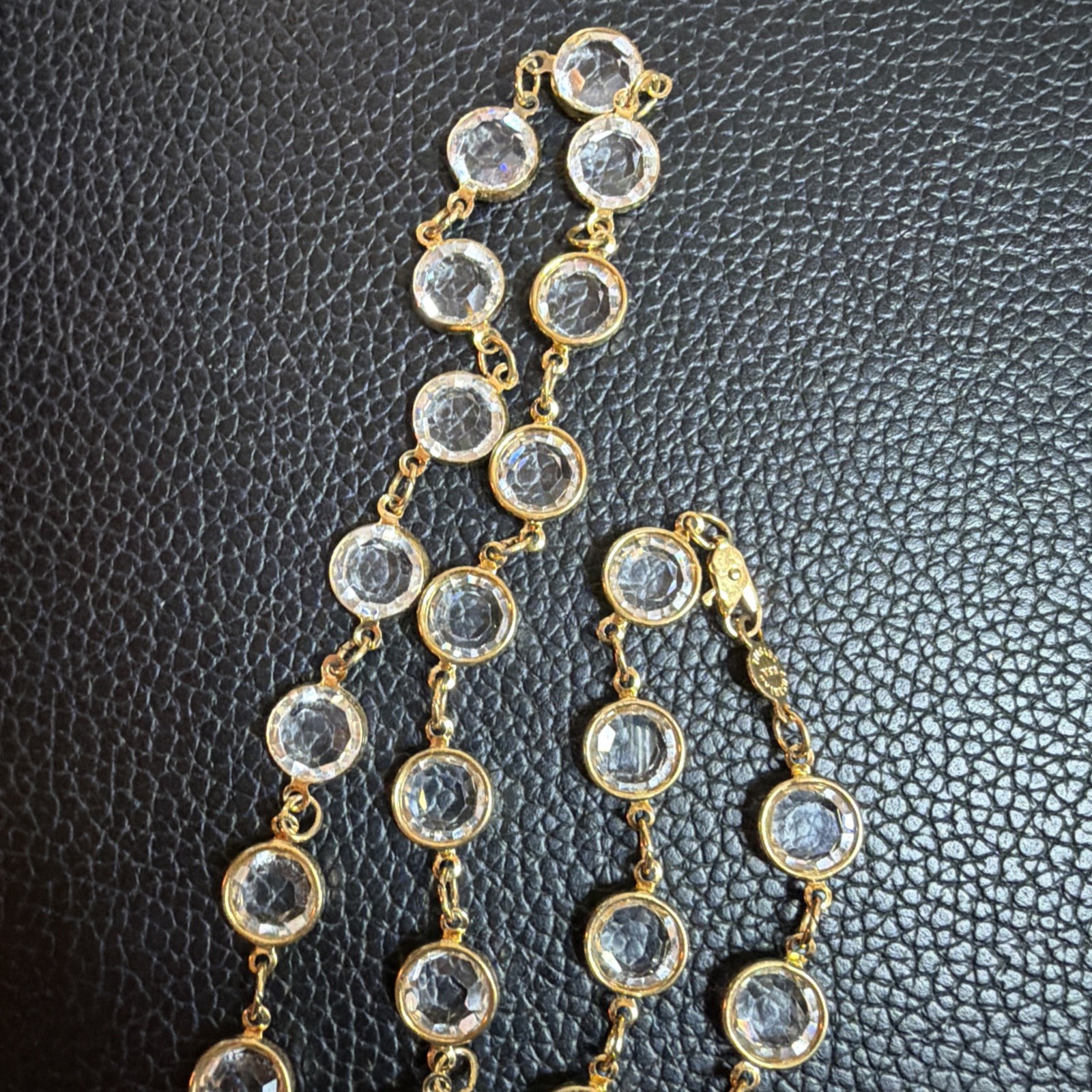 Vintage AUSTRIAN CRYSTAL USA – Gold tone Clear Bezel Crystals 35” Necklace
