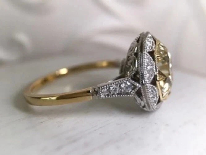 Art Deco S style 4Ct Old European Cut Lab Created Diamond 14K Gold Finish Ring