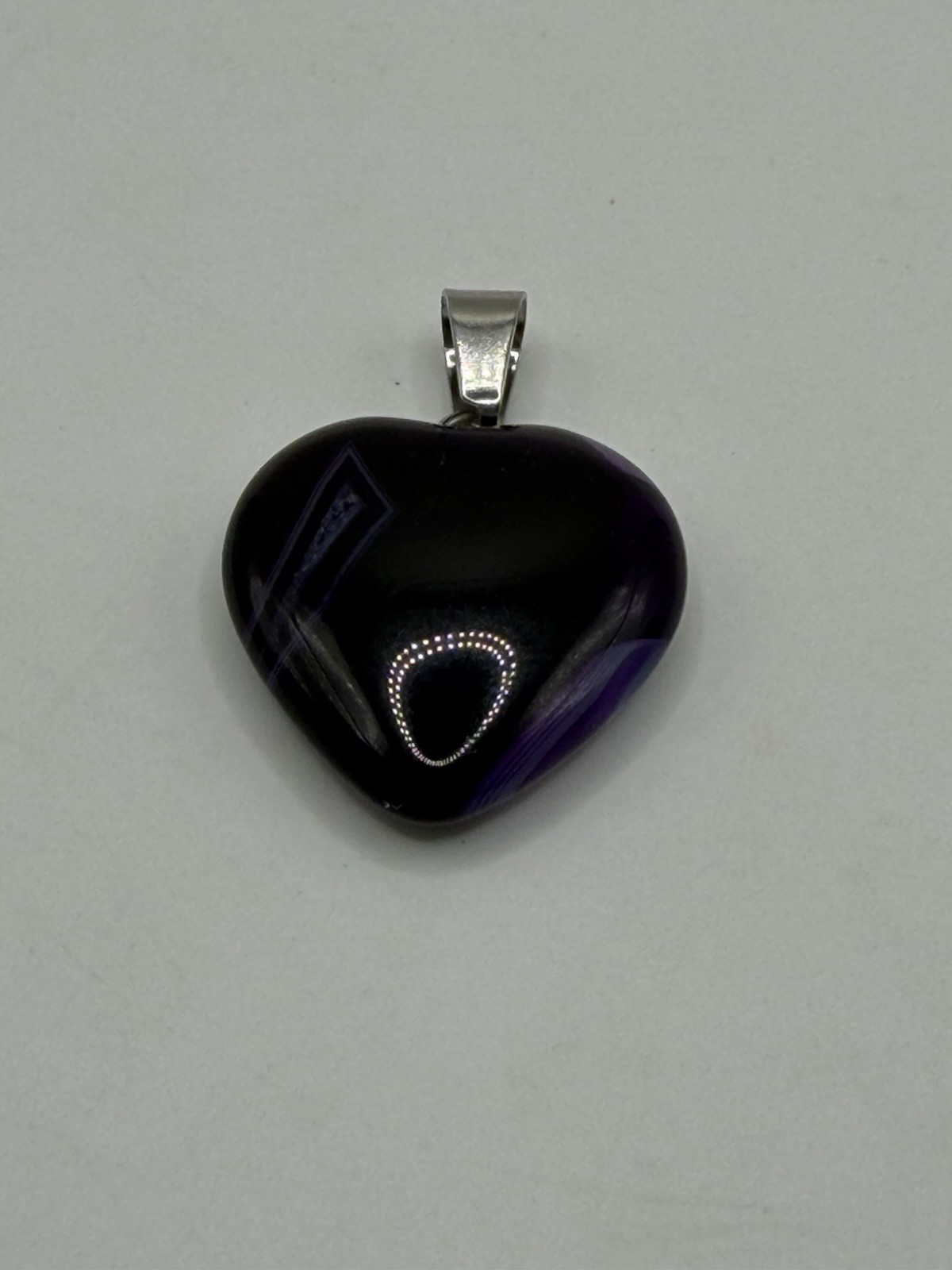 Purple And Black Glass Heart Pendant With Silver Tone Bail