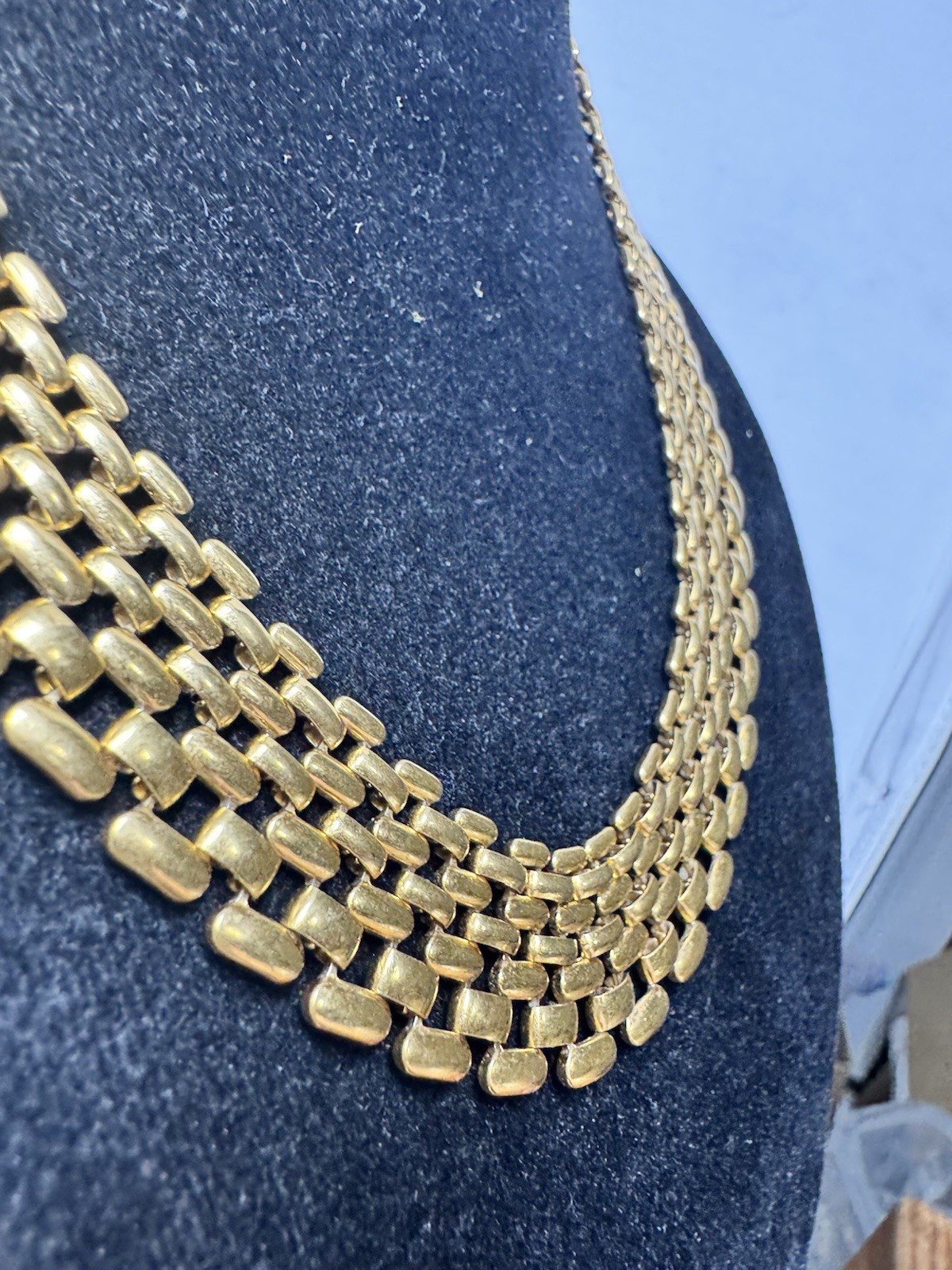 Vintage Napier Thick 80s Gold Tone Panther Link Chain 16” Necklace Choker Collar