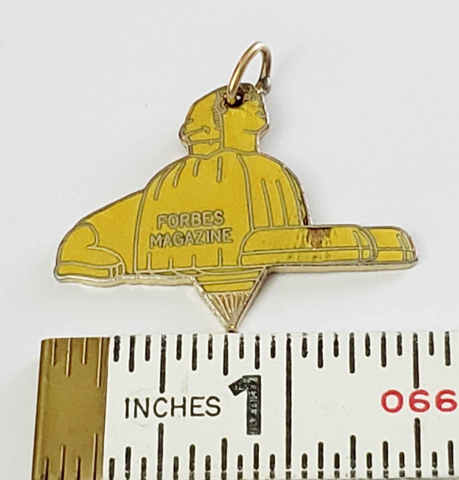 Vintage Forbes Magazine Yellow Advertise Goldtone Enamel Pendent Charm Gold Tone