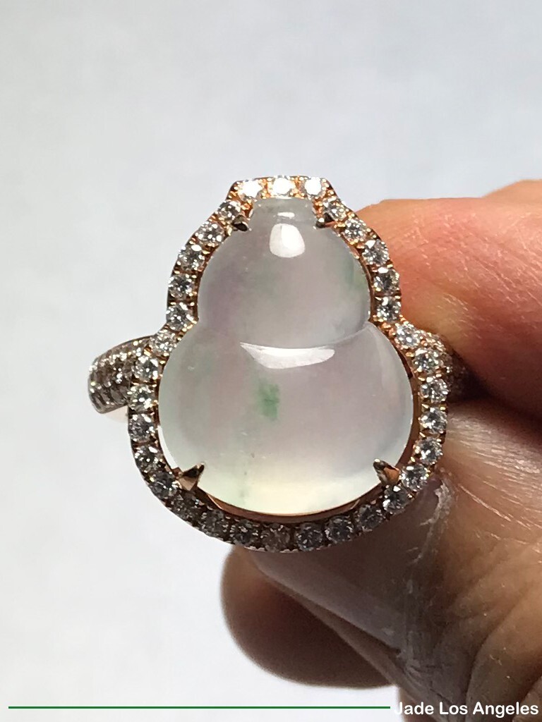 Wealthy Gourd Icy Jadeite Jade 18K Rose Gold Diamond Ring 34.48ct Ring Size:7