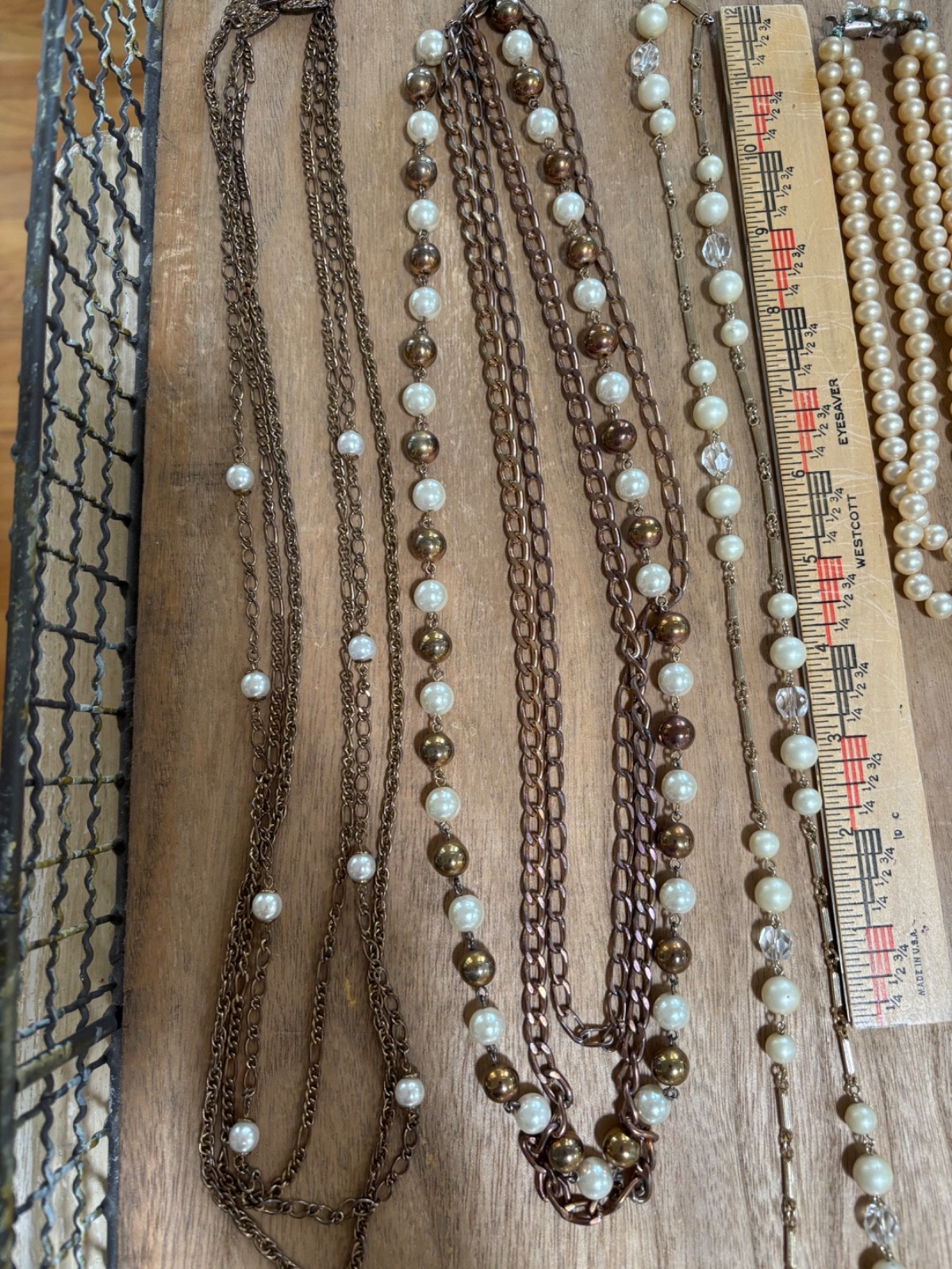 LOT Of Used Vintage Gold Tone & Pearl Look Costume Jewelry Wearable- 6 pieces