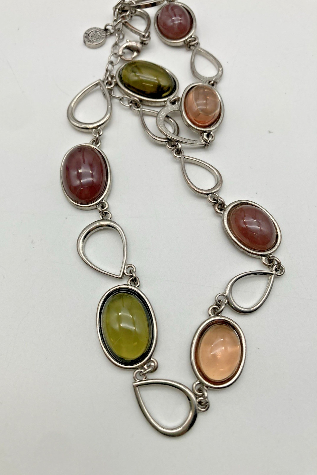 Vintage *Napier* Necklace 16″- 19″ Silvertone Multicolor Jelly / Glass Stones