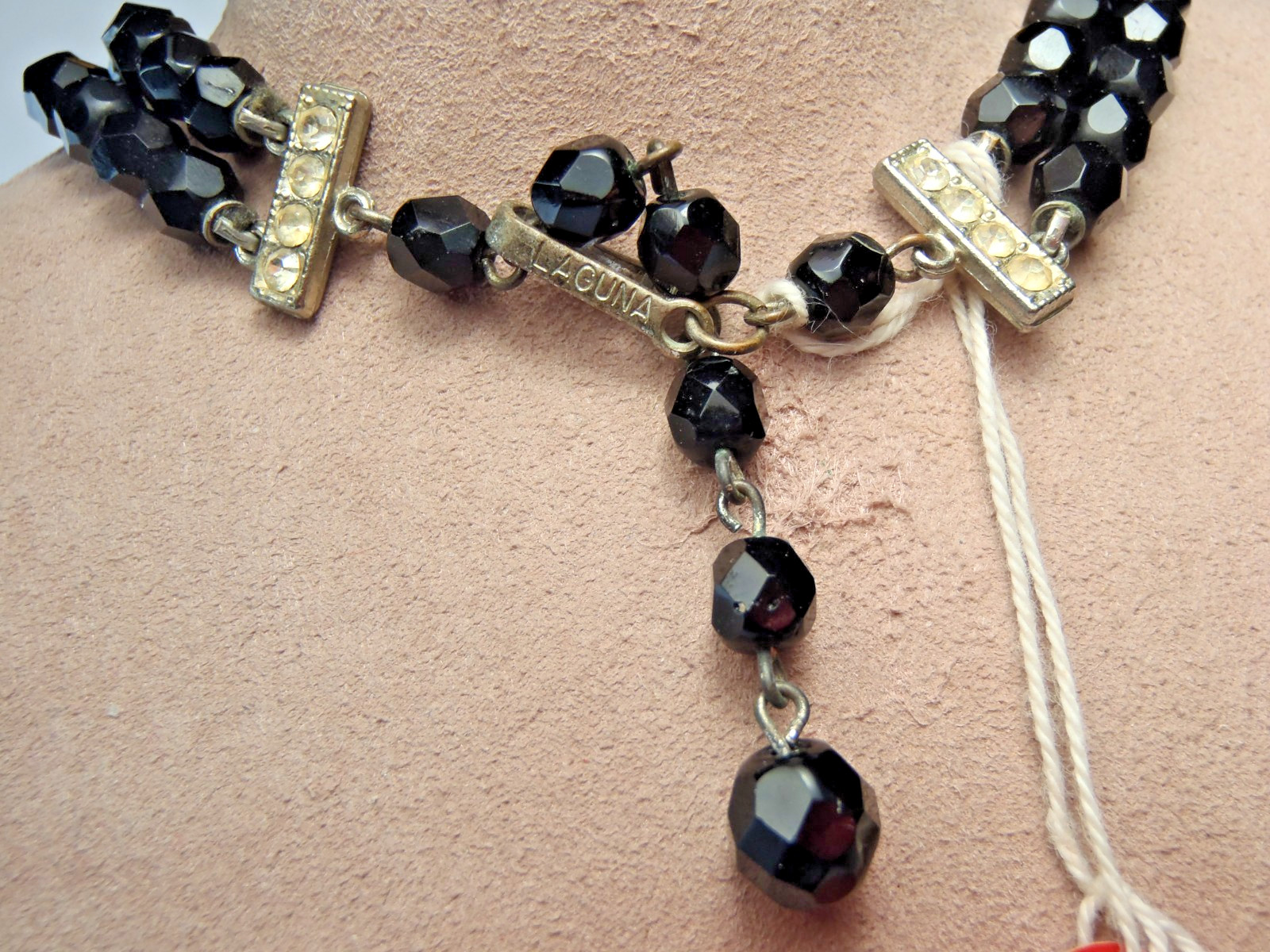 Vintage Laguna Black Faceted Glass Double-Strand Necklace