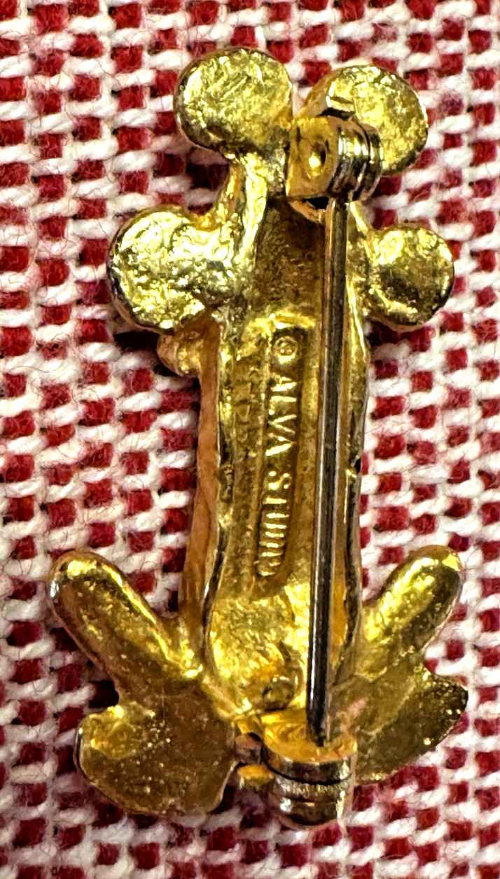 Alva Studios Gold Plated Pre Columbian Frog Pin Signed Inca Brooch