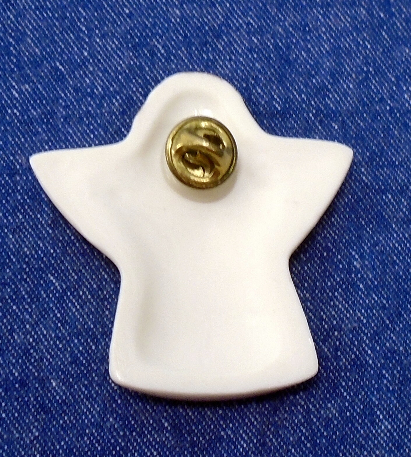Pink Rose Ceramic China Brunette Angel Pin Brooch Gold Metallic Accents 2.25″