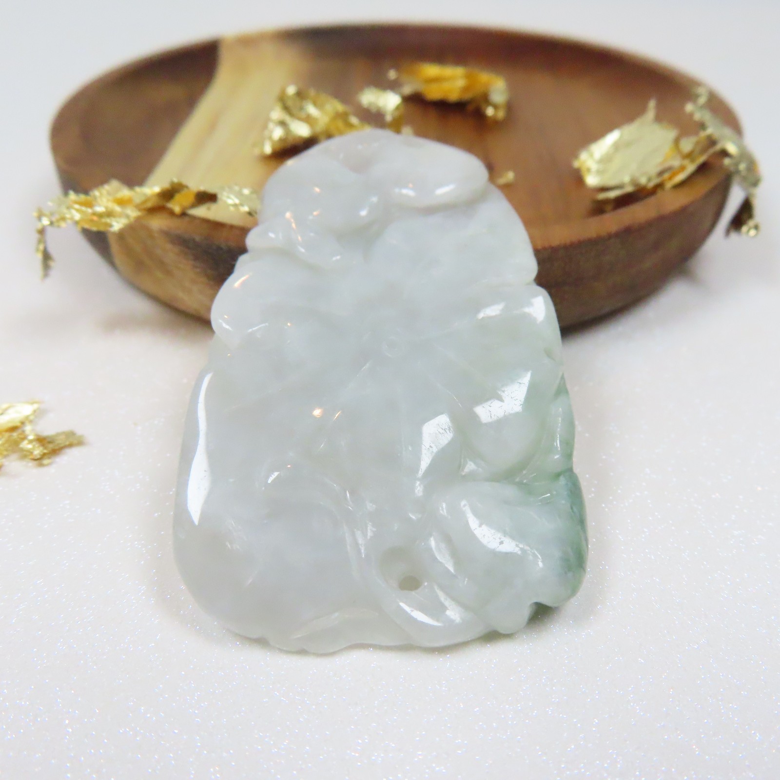 Vintage Chinese Carved Green White Jadeite Pendant