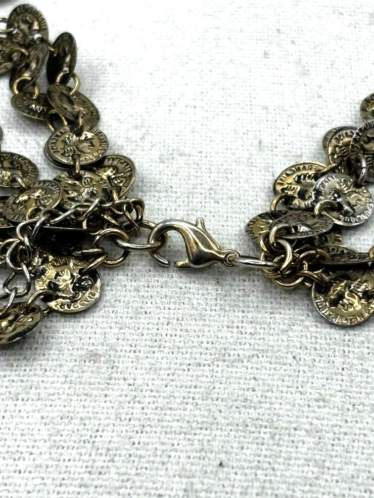Vintage Mini Republic Of France Coin Link Multi Chain Gold Tone Layered Necklace