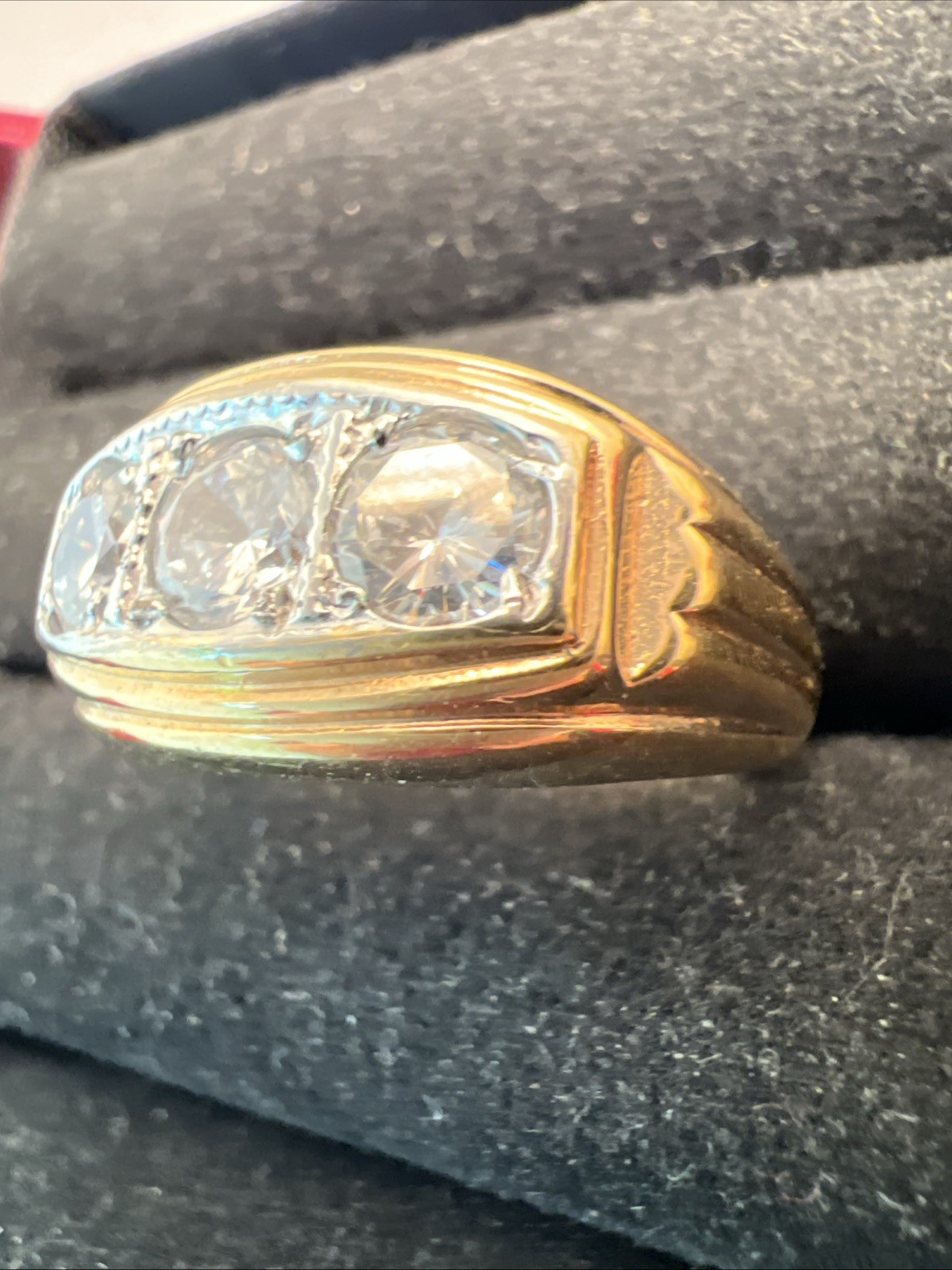 Vintage Uncas 14K Gold Plated 3 Stone Ring Size 8 Gorgeous Art Deco Style