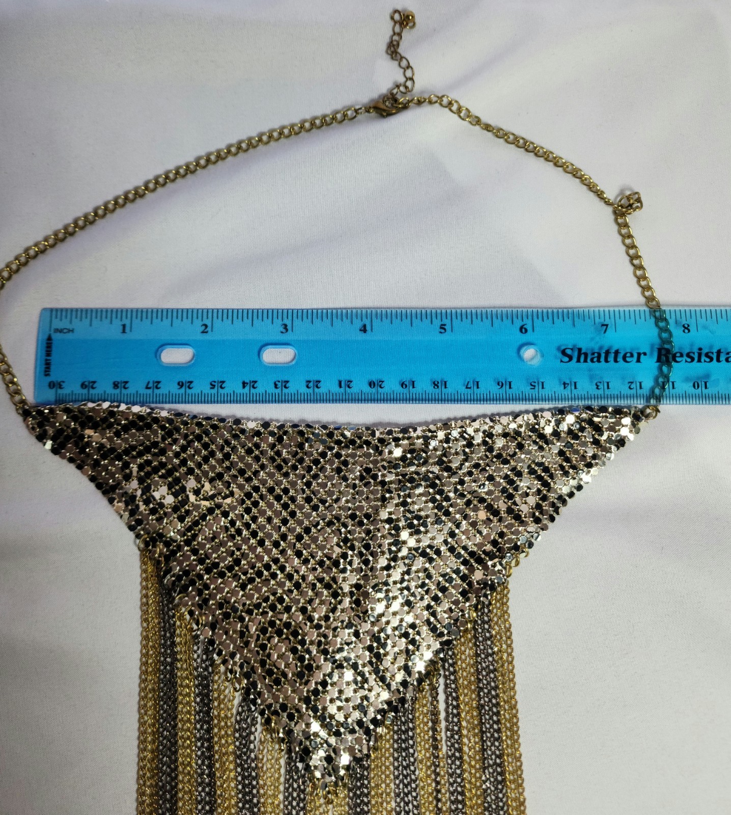 Vintage Gold tone Chainmail Fringe Leopard Statement Necklace 70s
