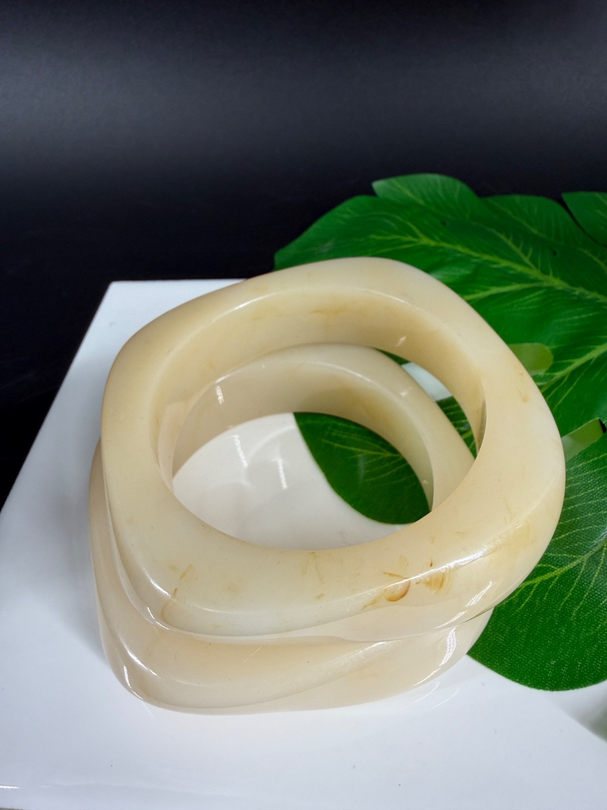 Vintage Chunky Lucite Bangle Bracelet Stack Lot Marbled Cream Beige Y2K