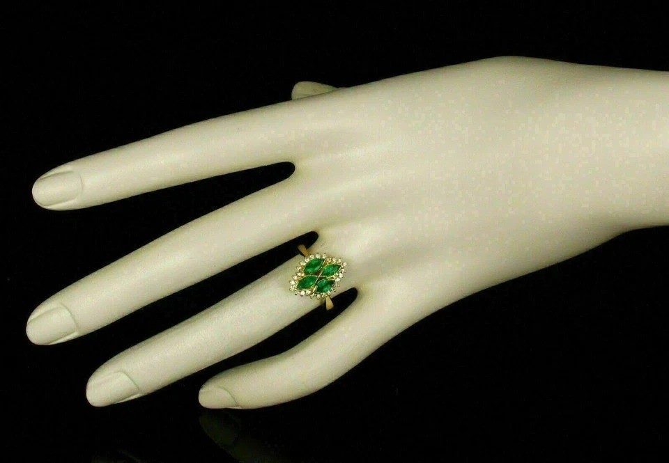 3.75Ct VVS1 Marquise Cut Lab Created Emerald & Diamond Wedding 14K Gold FN Ring