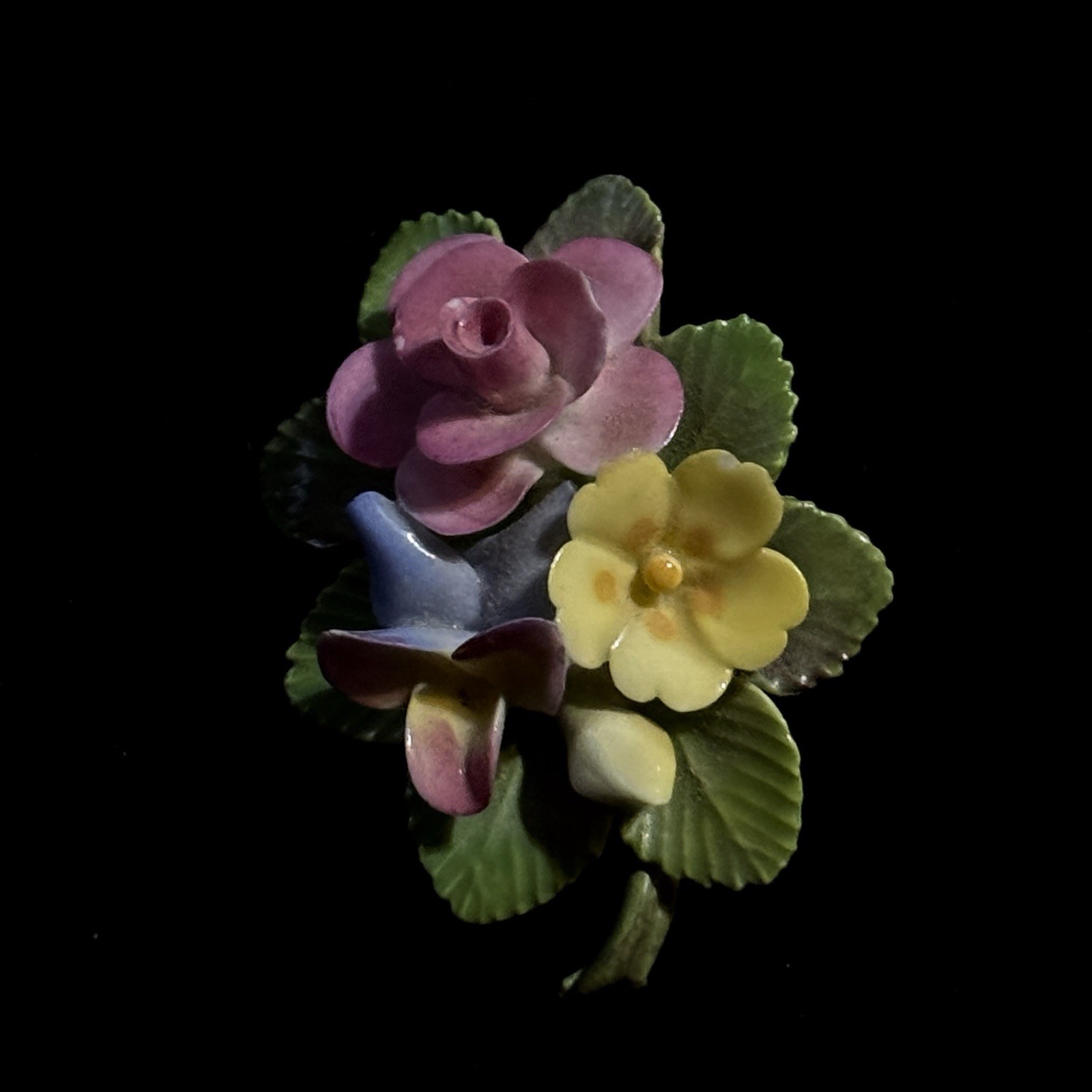 Cara Staffordshire Floral Brooch-1930s English Bone China Porcelain