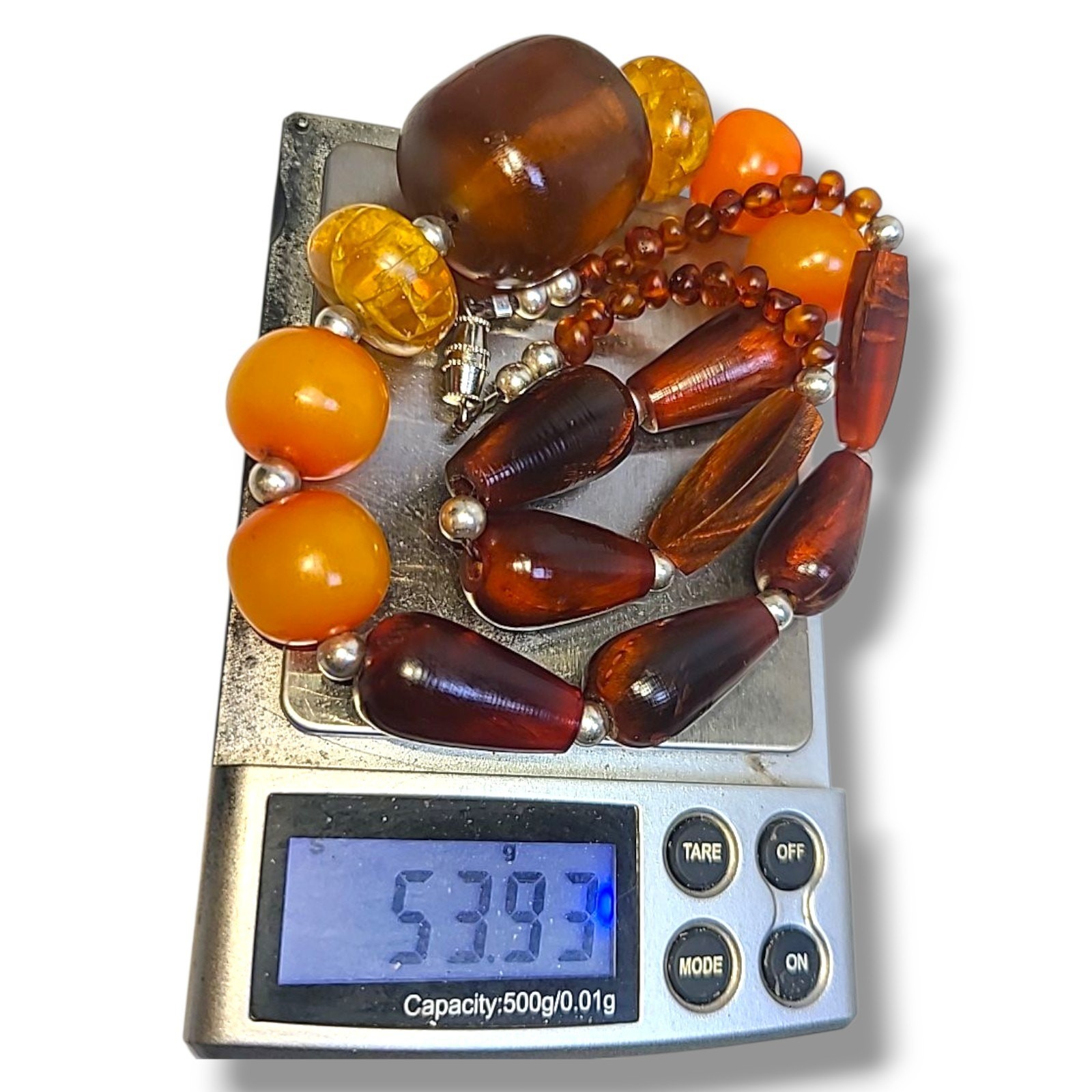 Mixed Baltic Amber Honey Cognac Butterscotch & 925 Silver Bead Necklace 20″