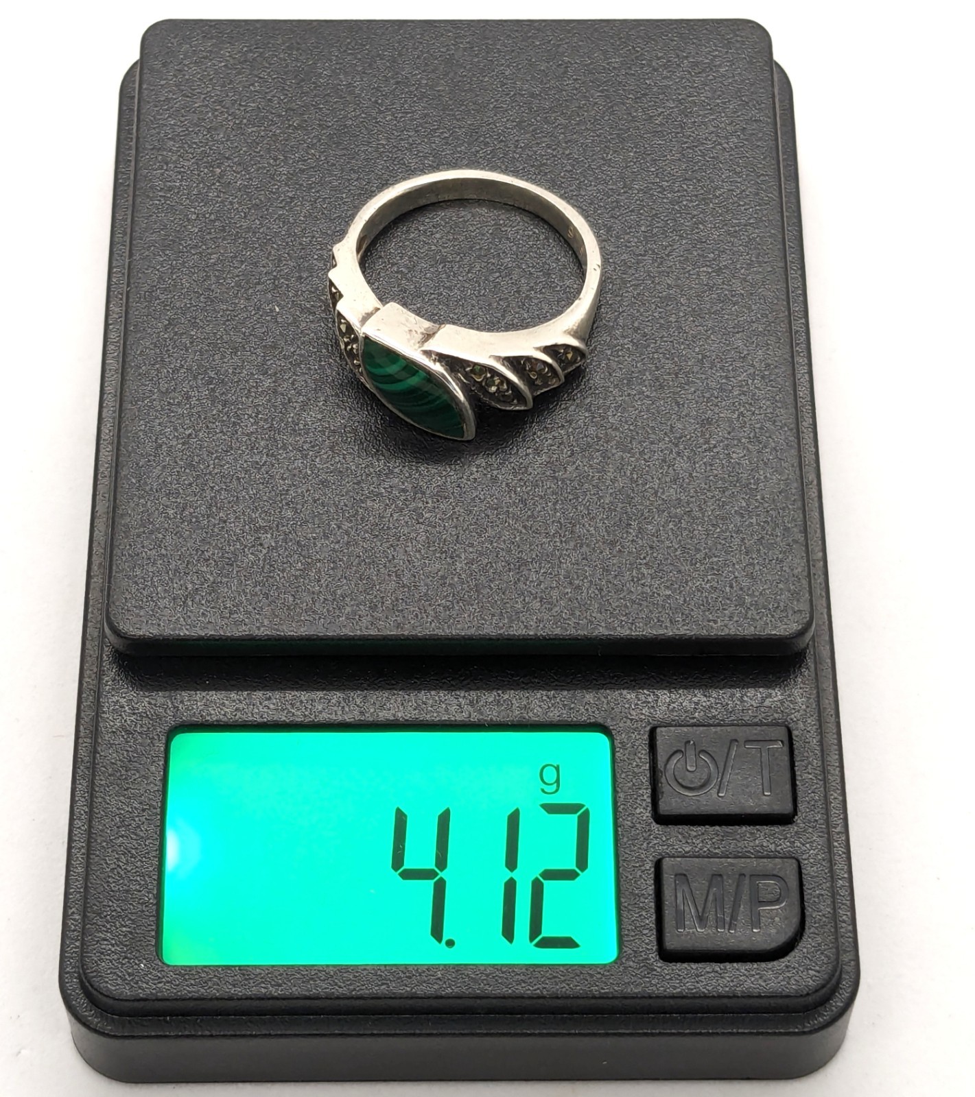 Vintage Elegant RING Silver 925 with Malachite stone -size: 7.25US (17.5mm)| #30