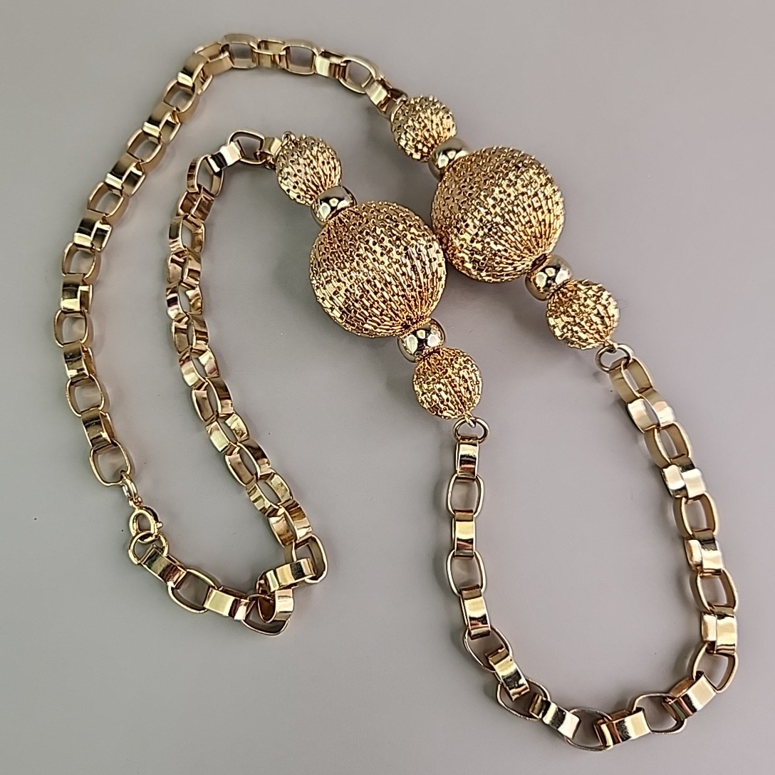 Vintage Mesh Ball Necklace Chunky Gold Tone Linked Chain 31″