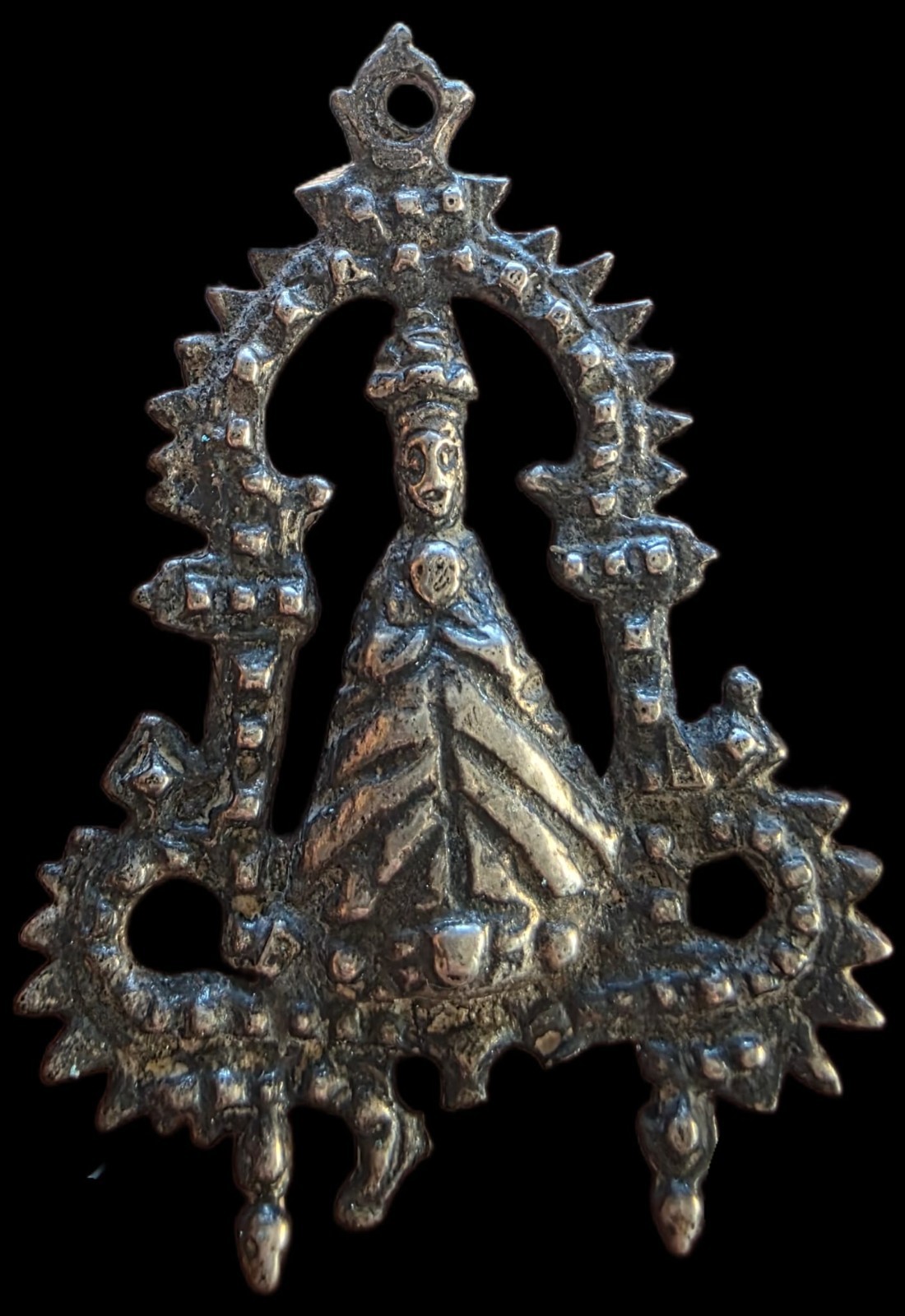 Fine Antique 18Th Century Silver Virgin Mary & Baby Jesus Pendant Ca 1700