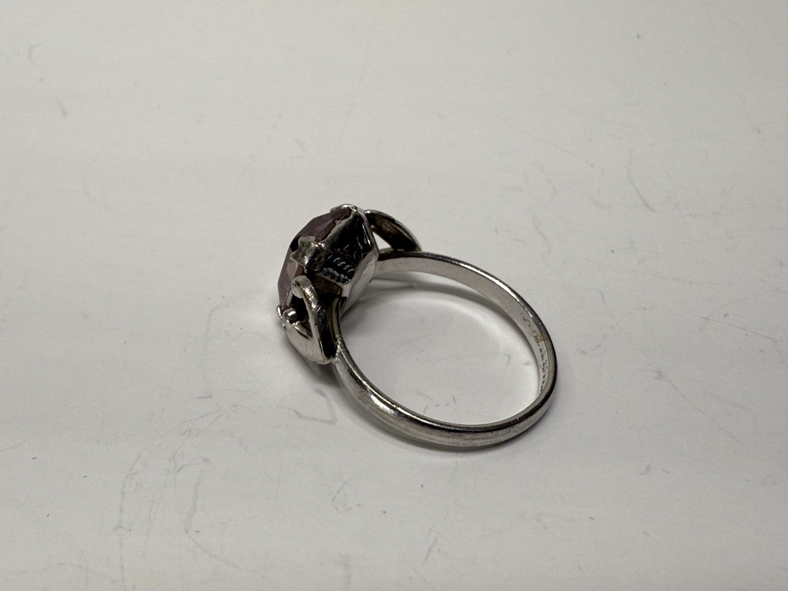 Vintage 1950’s Pat No. 2.763.140 Silver Tone Pale Pink Stone Ring Size 5.5