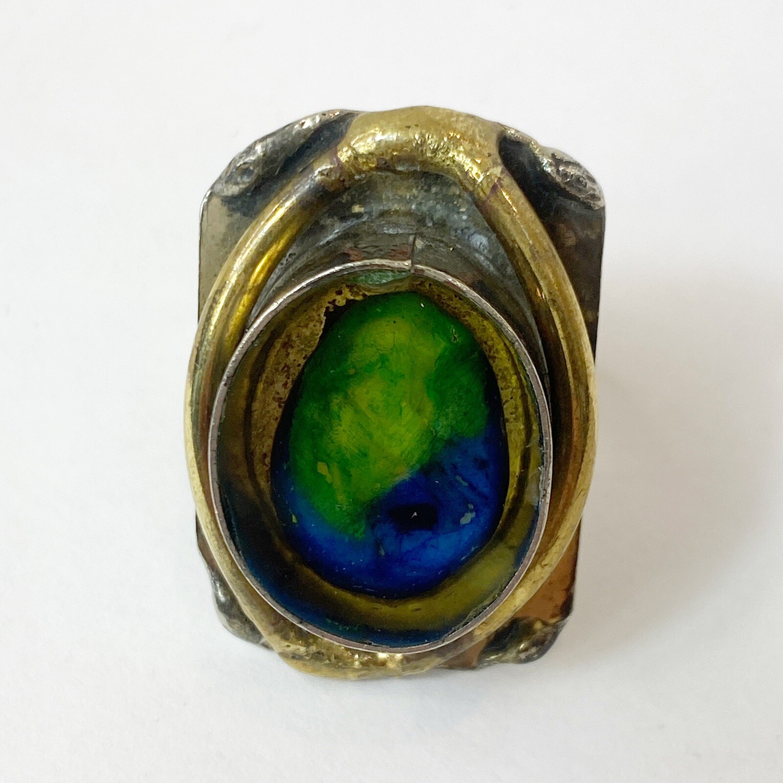 Latappy French Vintage Brutalist Adjustable Statement Ring Resin Mixed Metal HTF