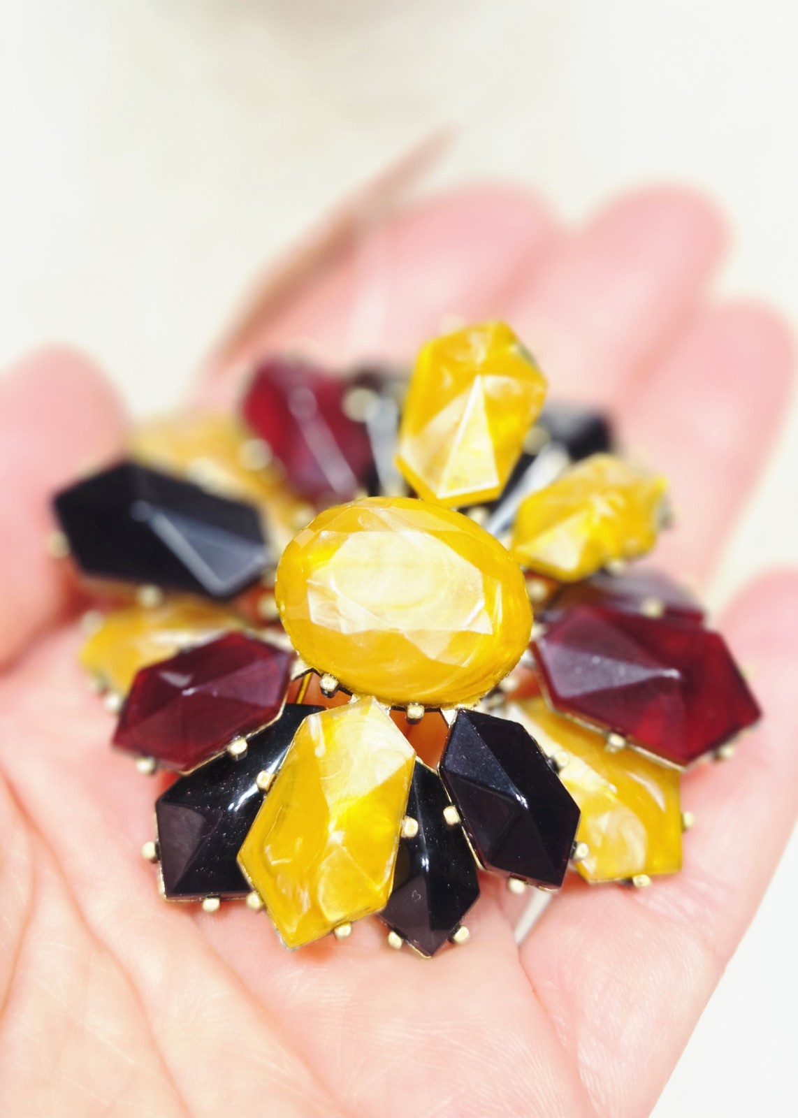 Vintage Coldwater Creek Multi-Color Lucite Faux Stones Layered Tone Brooch Pin