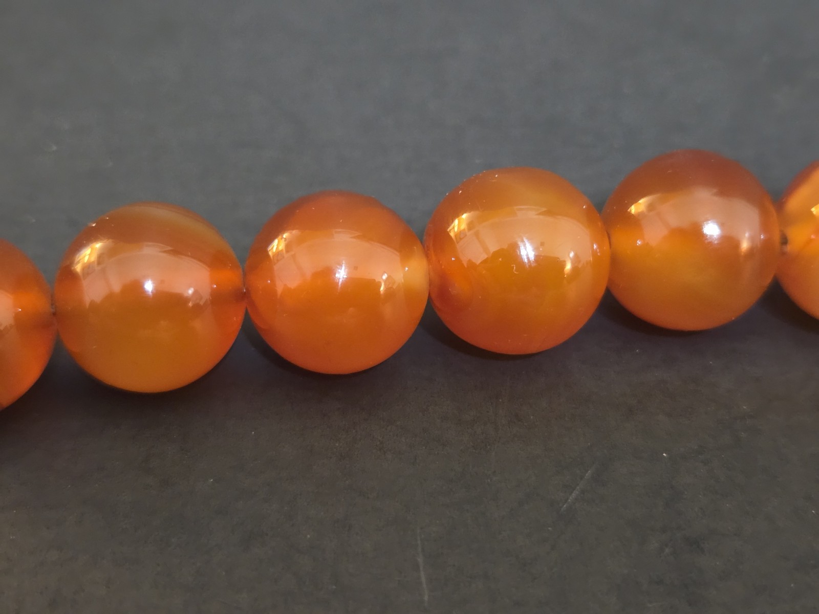 Vintage Resin Amber Necklace Orange Brown. Sterling Silver 925 clasp. 17″ w/bag