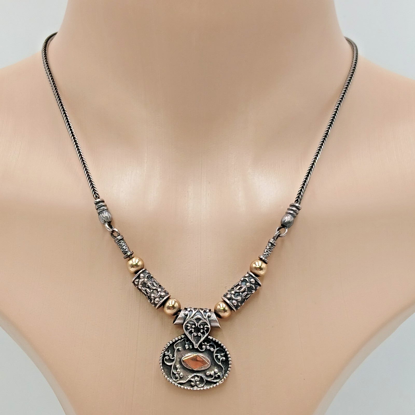 14K 925 Zanfeld Necklace 16in Sterling Silver Gold 24g tw Taxco Mexico Estate