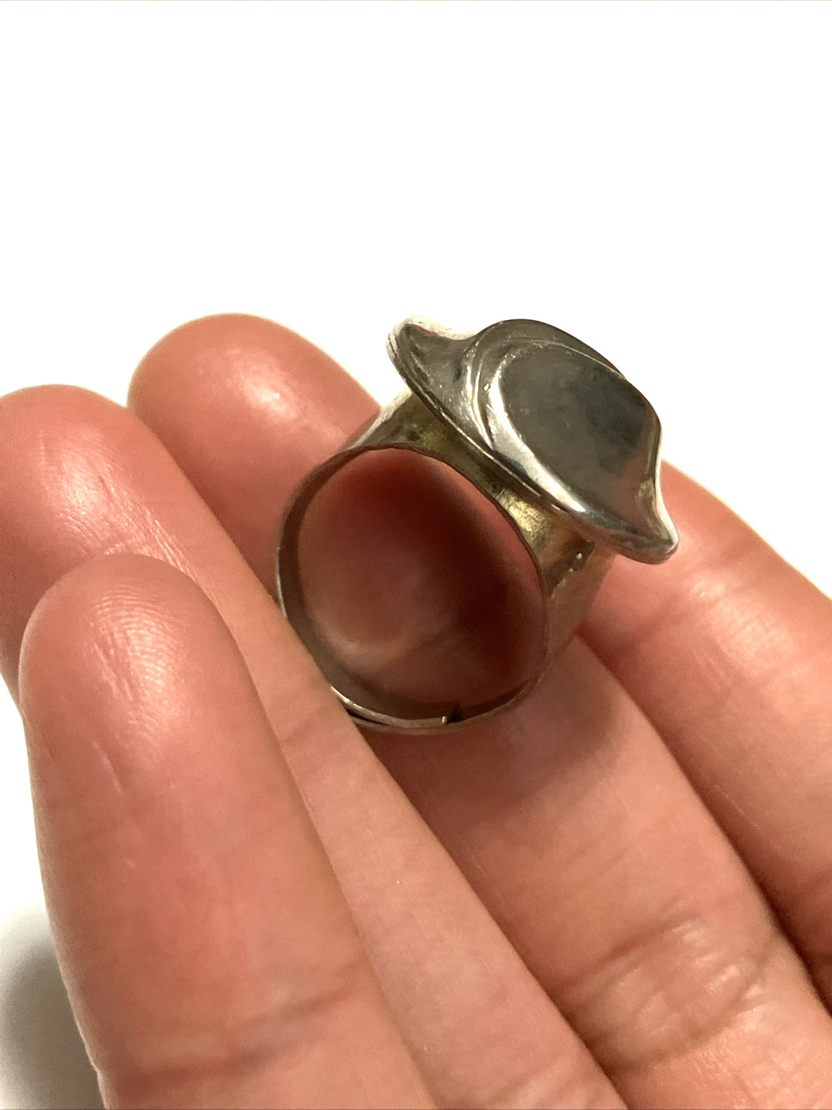 Vintage 1970s MCM Modernist Sterling S?Dome Ring Folded Wave Adjustable Band