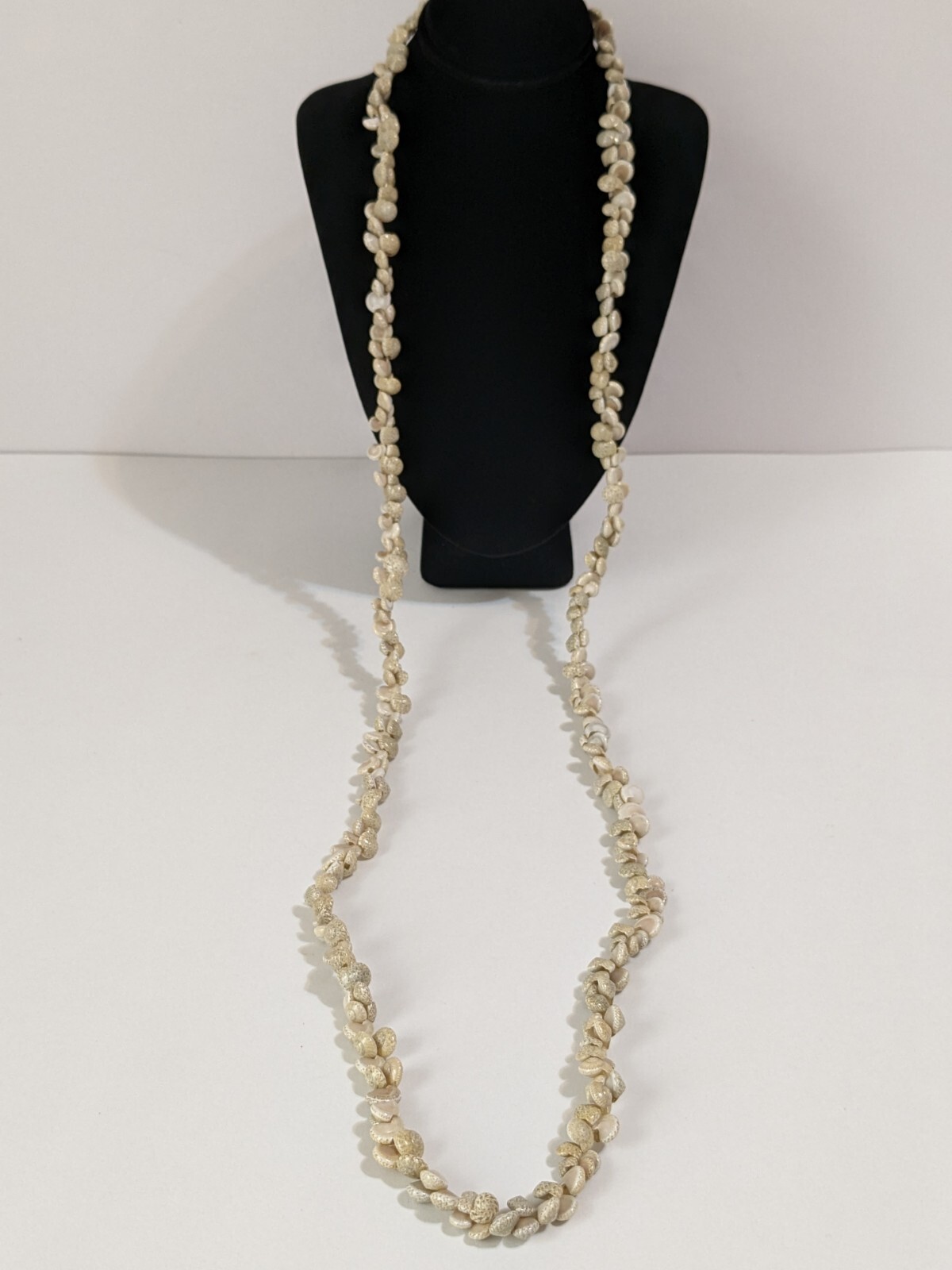 Vintage Ivory & Beige Small Shell Infinity Necklace. Beach Life. Long. 36″.