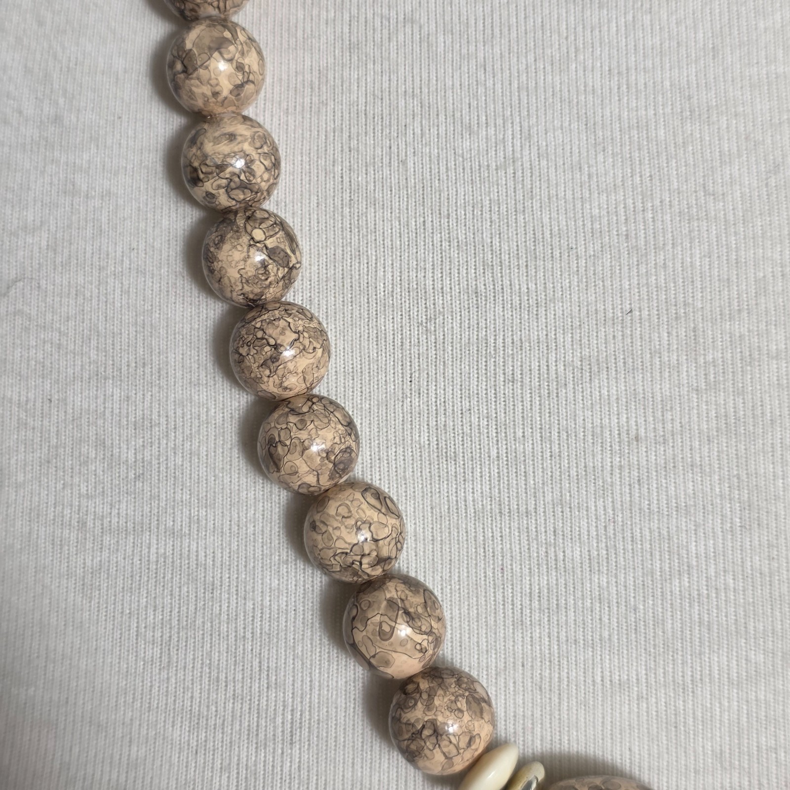 Beaded Statement Necklace Square & Round Beads Flat Gold & White Spacers