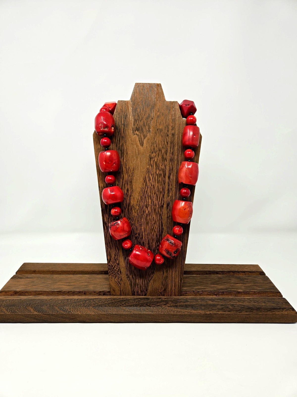Vintage Red Coral Statement Necklace Sterling Silver Clasp Heavy Natural Coral