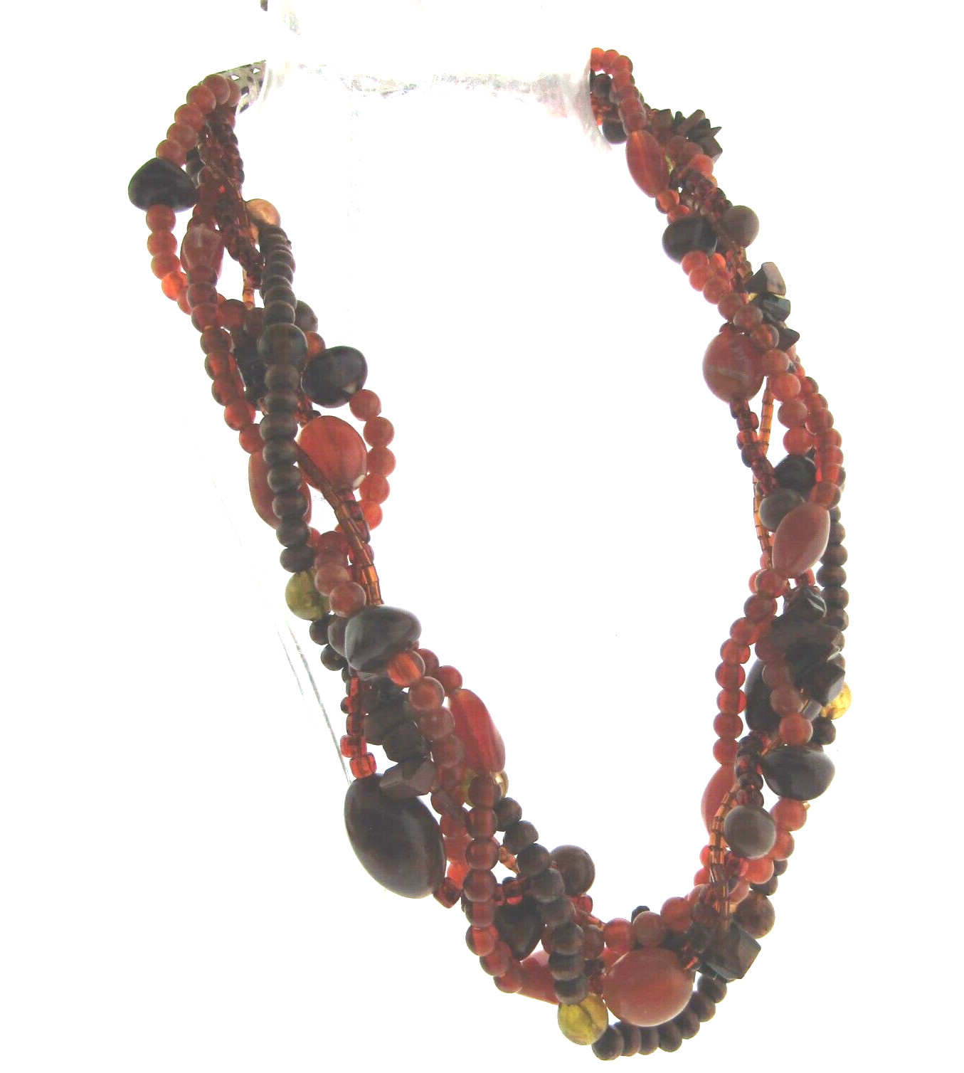 Vintage 5 Strand Lucite Beaded Necklace Wood and Tiger’s Eye