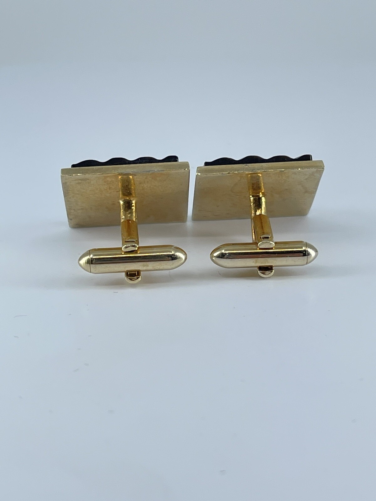 Swank Cufflinks Mother of Pearl square ribbed design bullet backs 1″