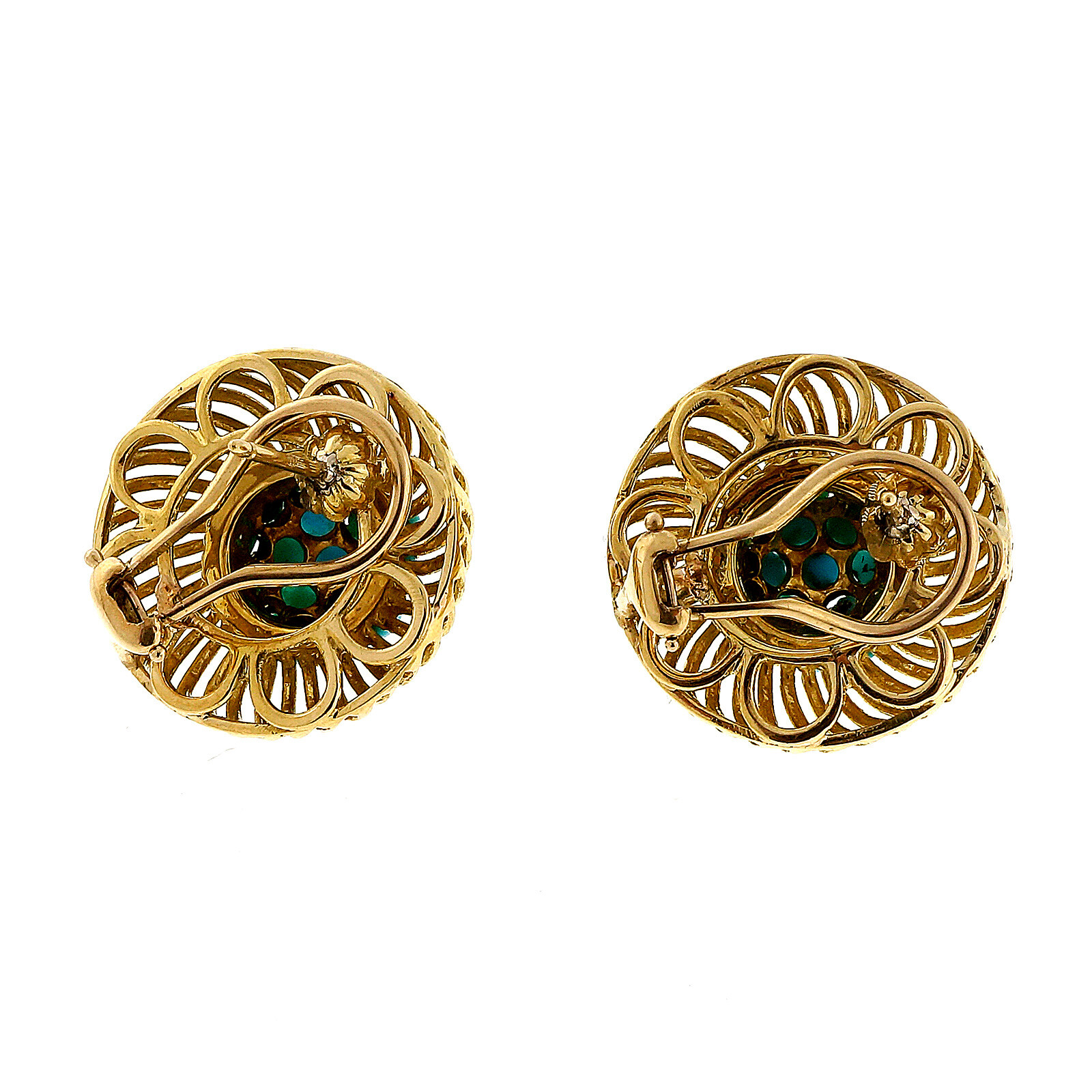 Vintage Mid Century 1950 18k Persian Turquoise Clip Post Earrings