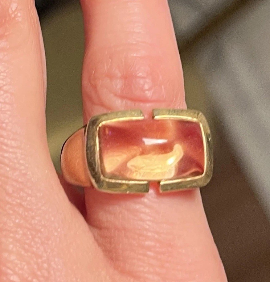 Men’s Antique Citrine Pinky Ring 18K Solid Gold Authentic Natural Size 7