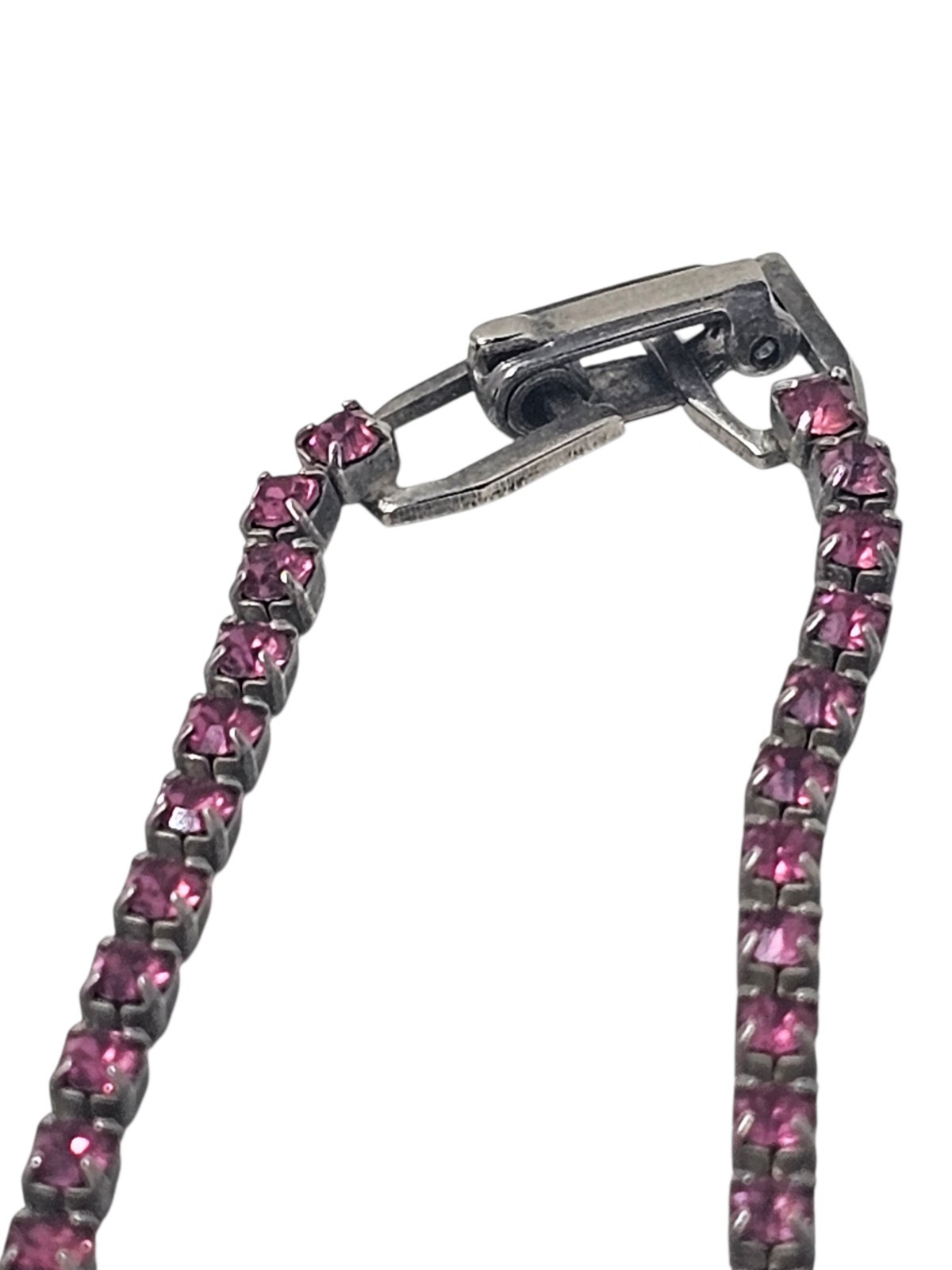 Vintage Pink Purple Rhinestone Statement Necklace Floral Starburst Gunmetal