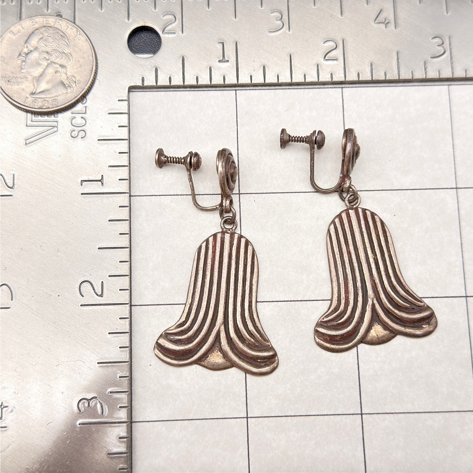 Vintage Los Castillo Trumpet Lily Taxco 495 Sterling Silver Screw Back Earrings