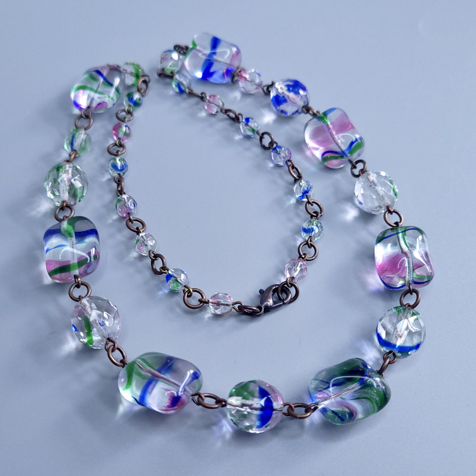 Iris Glass Necklace 22” Multicolor Czech Vintage Beads Art Glass