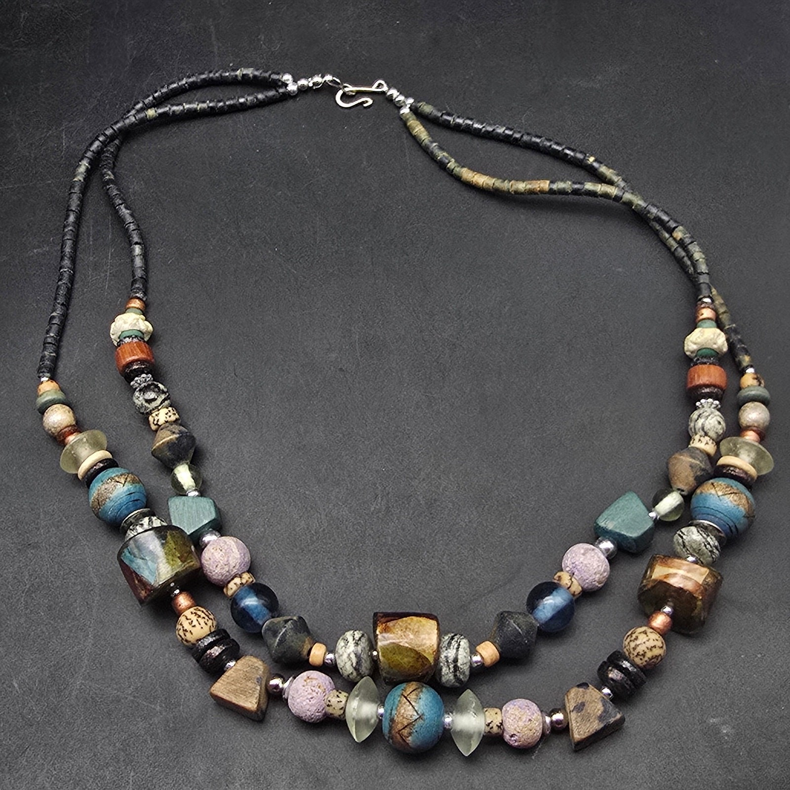 Colorful Wood Glass Ceramic Beaded Necklace Artisan