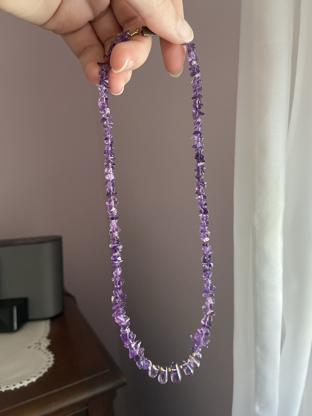Vintgae Amethyst Chip Necklace Multi Strand 16” Stone Boho Minimalist
