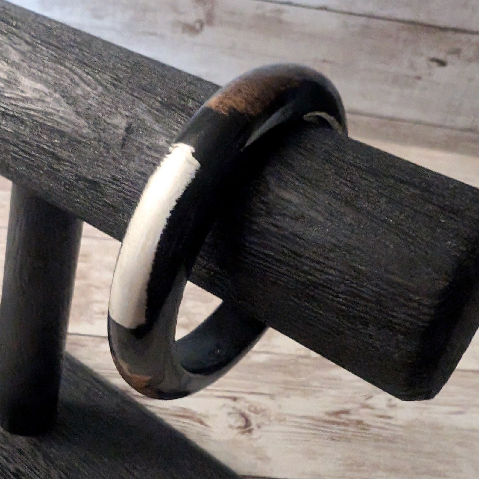 Vintage Bracelet Black Bangle with Bronze & Silver Tone Design