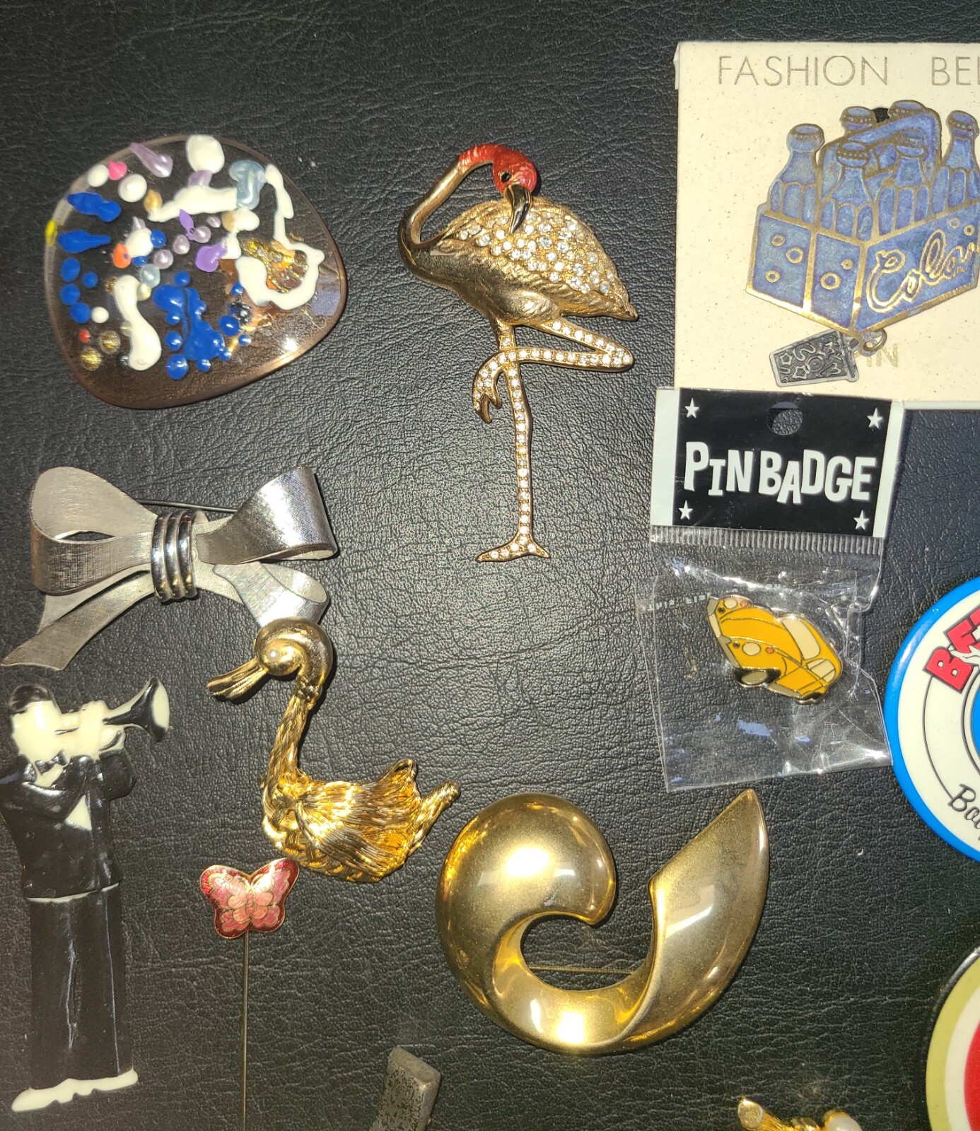 Vintage Costume Jewelry Pin Badge Lot Betty Boop Lucky Strike Flamingo Rhineston