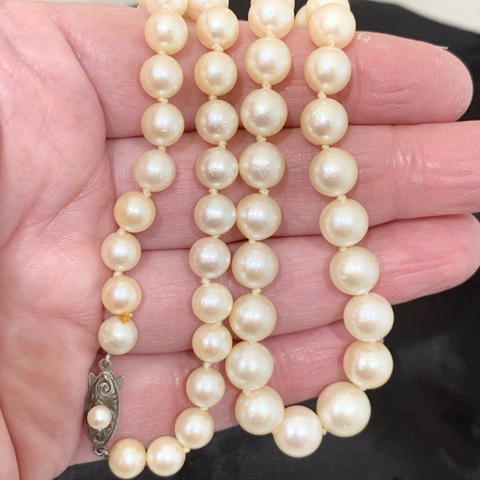Hi Luster Fuji Akoya Pearl Necklace Strand Cream Graduated AAA+ 10mm VTG 19” WOW