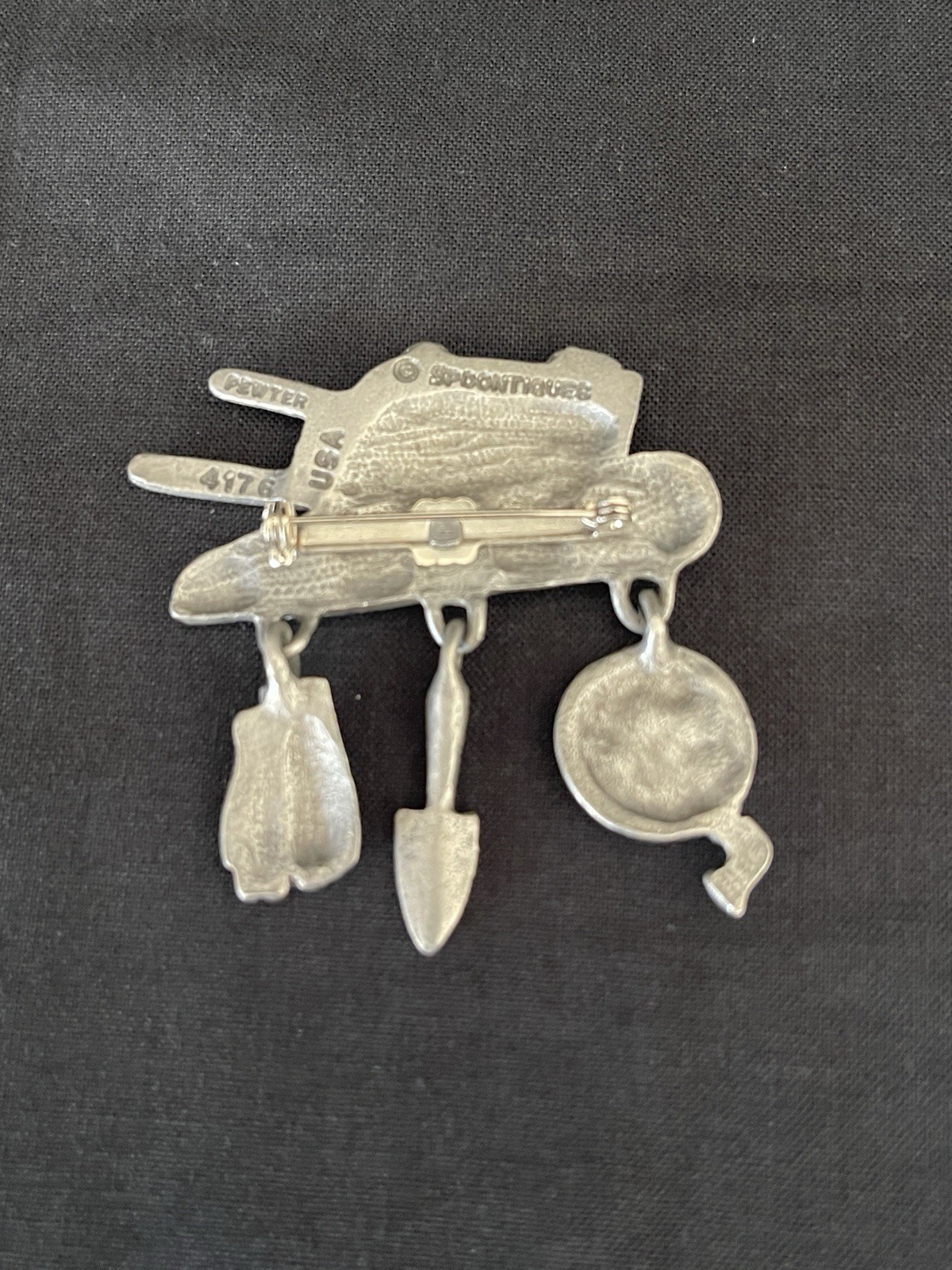 Spoontiques Pewter Garden Tools Brooch Shovel Hose Gloves Wheelbarrow Design