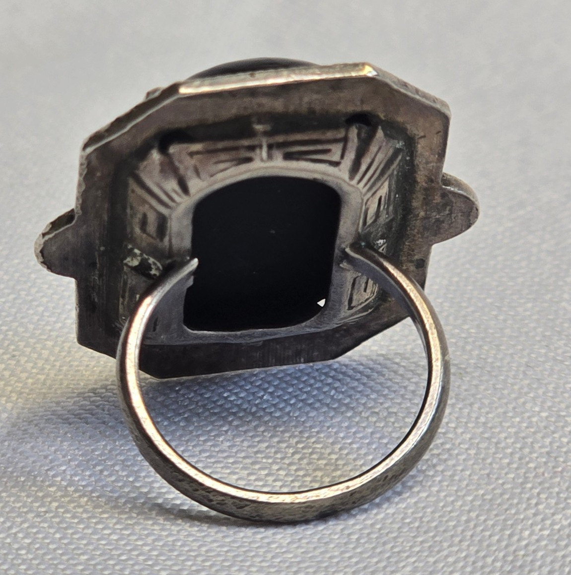 Vtg Sterling Silver Ring 7.49g Fine Jewelry Size 4.25 Band Onyx Look *READ*