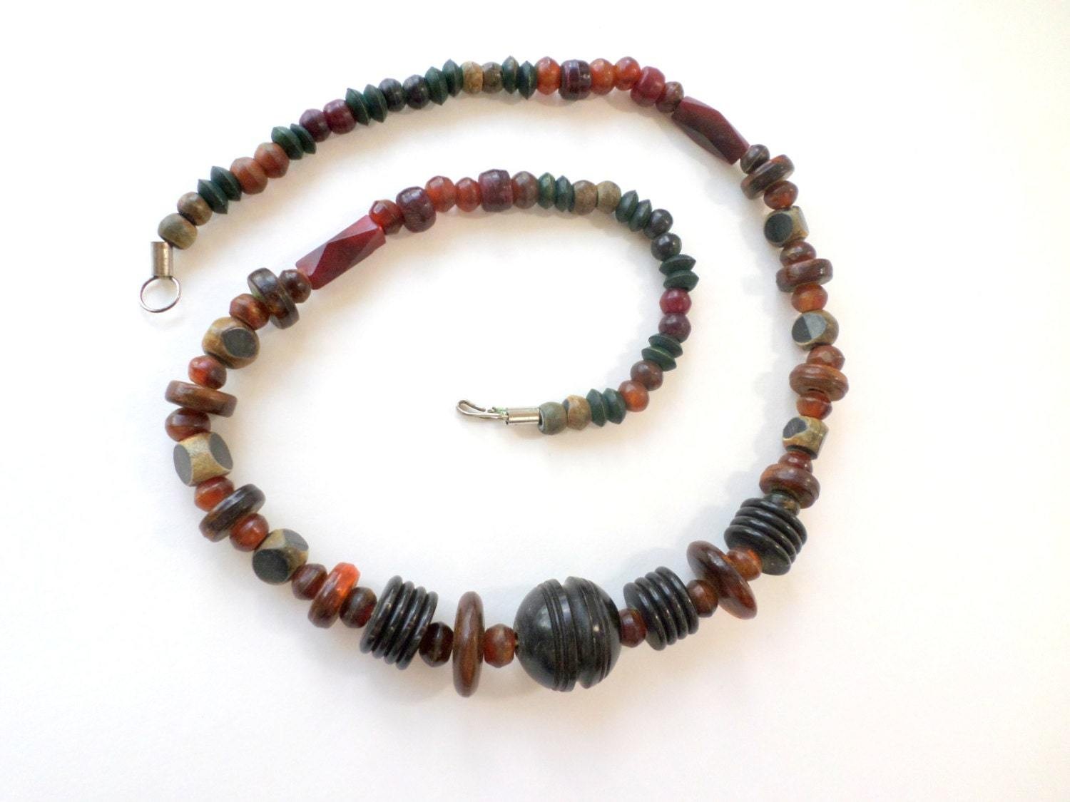 Wood and Lucite Brown Beaded Necklace