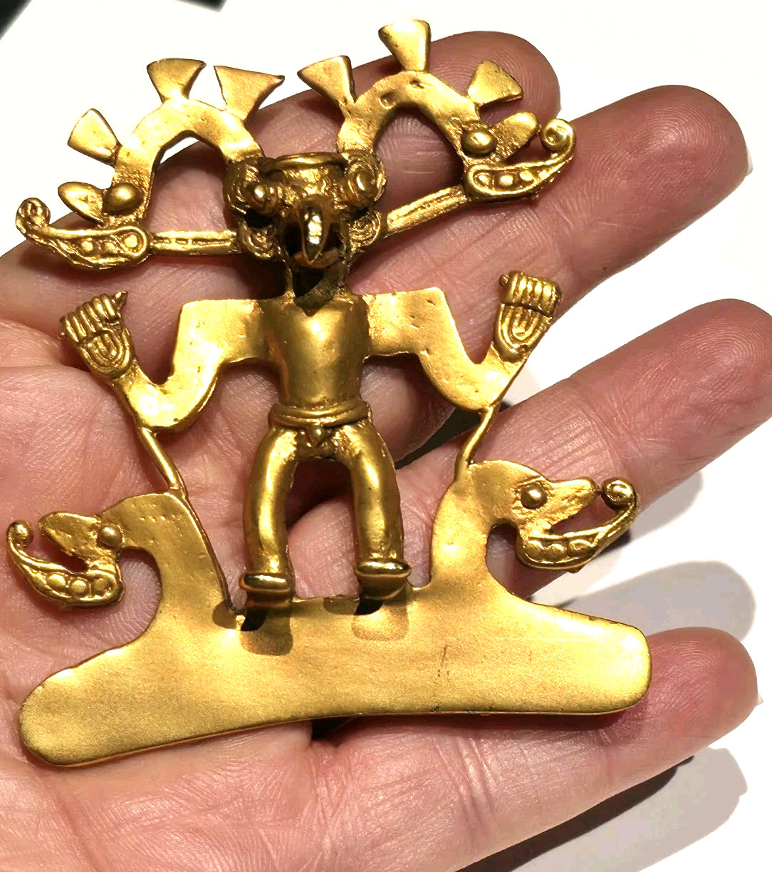 Vintage Alva Studios Reproduction Pre Columbian Figural Pendant Brooch Gold Tone