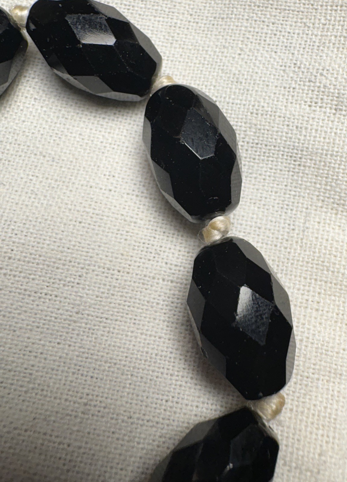 1930s–1950s Czech BLACK GLASS Bracelet French Jet Style Toggle Silk Knots