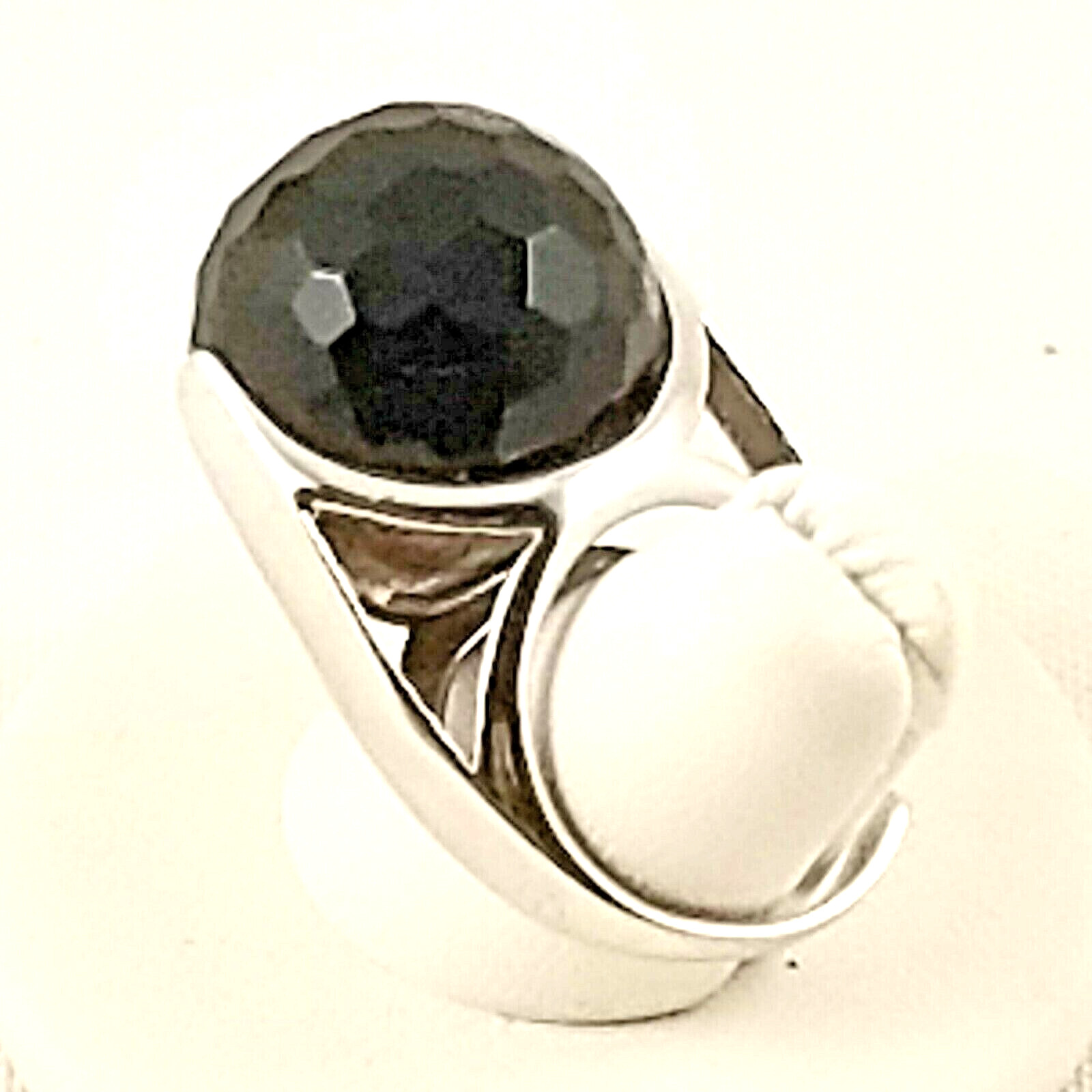 Reeb Sterling Italian 925 Faceted Onyx Mod Sphere Ring Tension Set Open Side