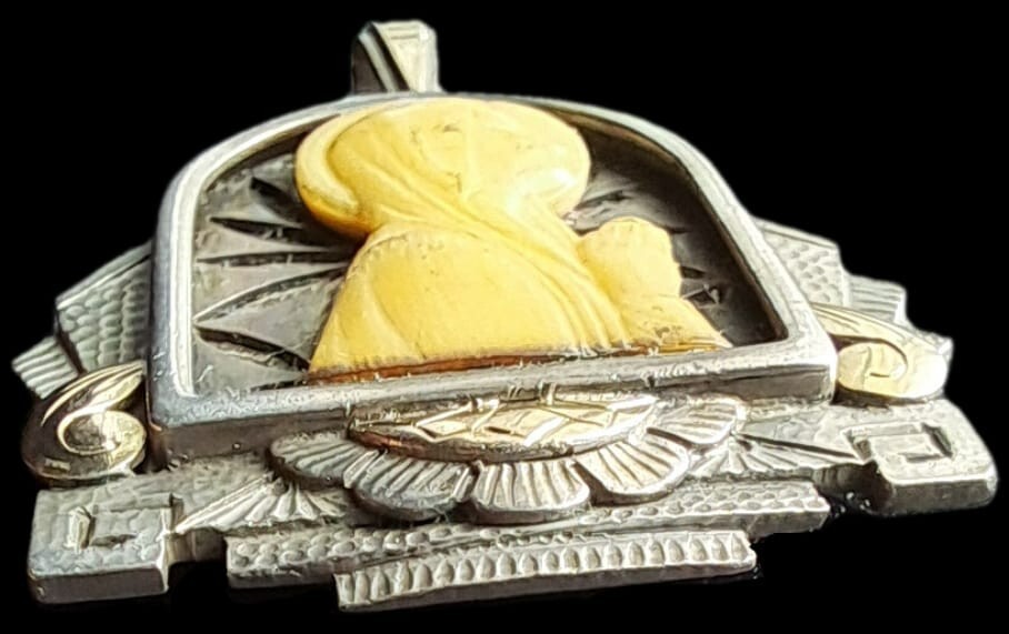Fine Antique Art Deco Silver & Gold Madonna in Sorrow Virgin Mary Pendant C 1930